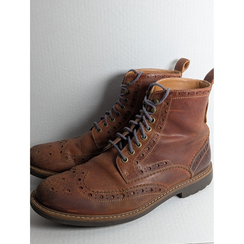 Clarks Wingtip Boots Mens 9M Brown Leather Brogue Lace Up Lug Sole Casual